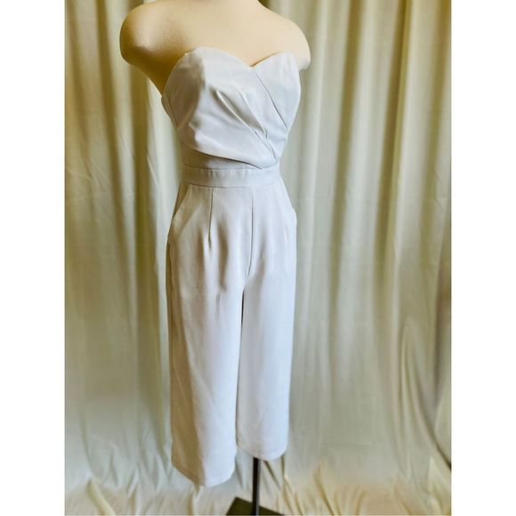 Adelyn Rae Pants - Adelyn Rae Women's Strapless Sweetheart Wide Cropped Leg Jumpsuit White Size 0